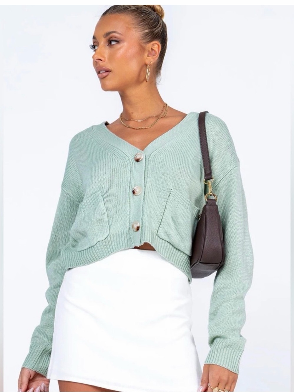 Princess Polly Jen Cardigan Green M/L Cropped Knit